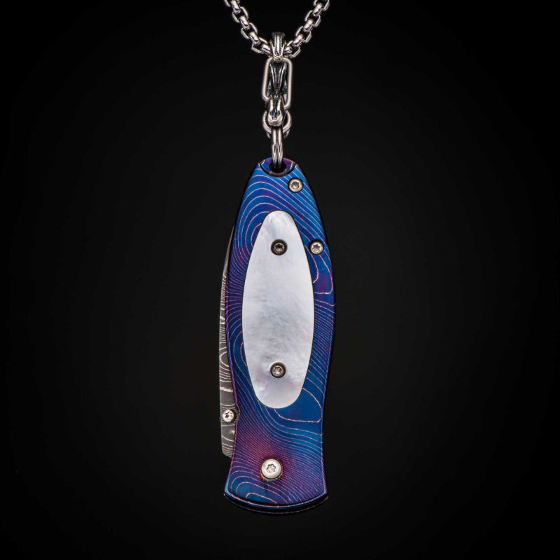 William Henry B02 BLUENOTE Pendant Knife Chad Nichols Damascus Blade Timascus Handle