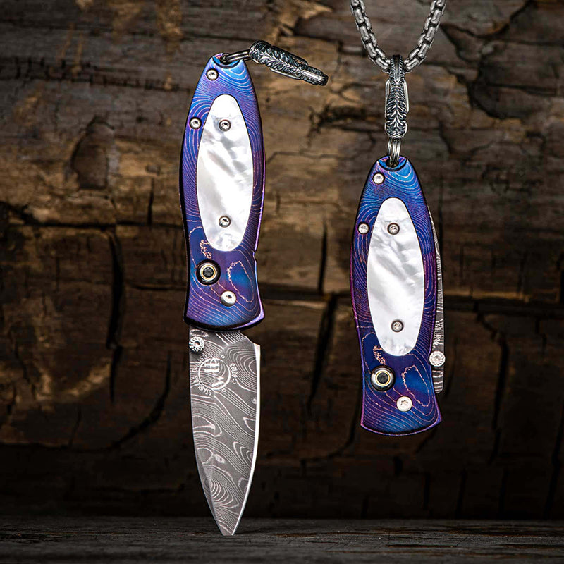 William Henry B02 BLUENOTE Pendant Knife Chad Nichols Damascus Blade Timascus Handle