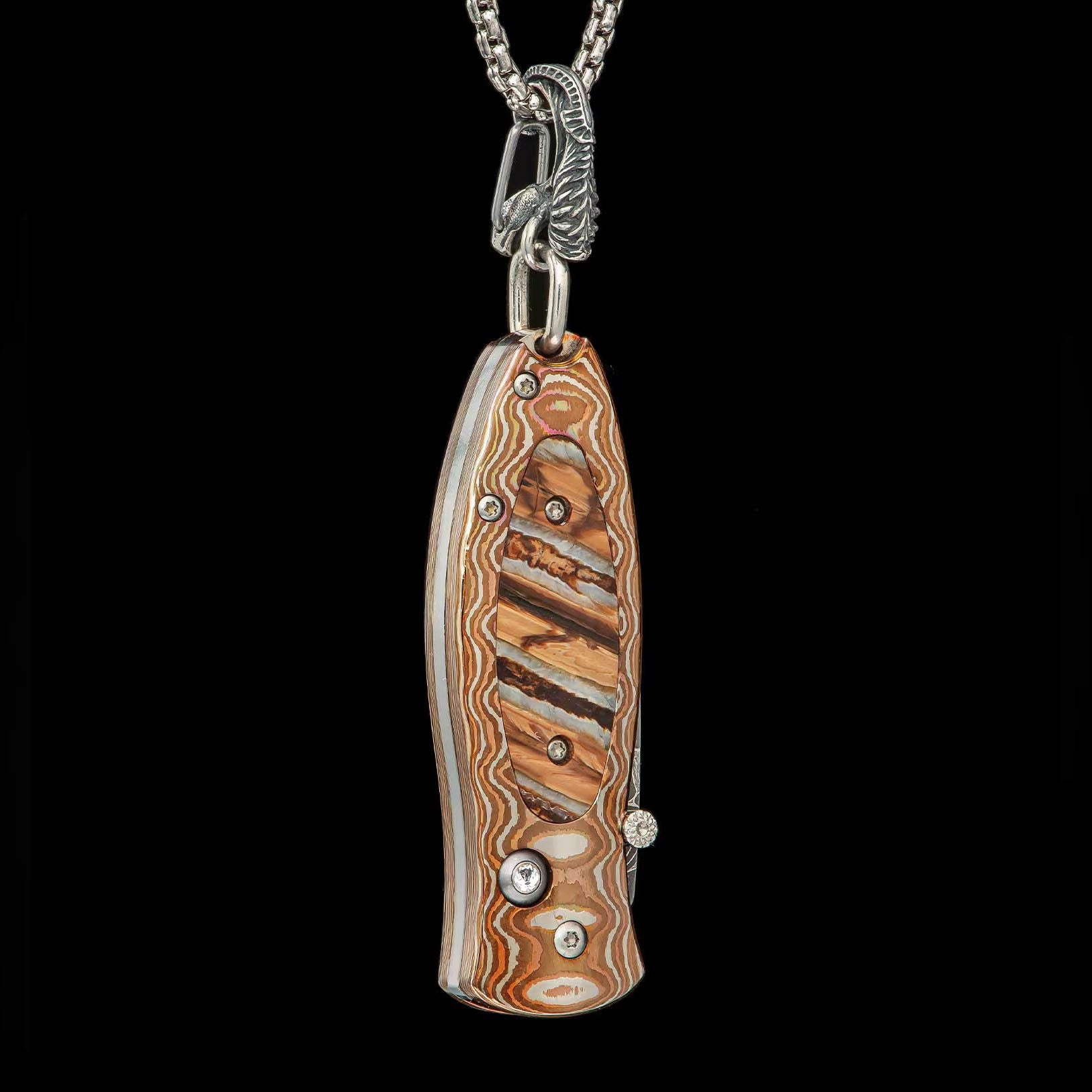 William Henry B02 Legacy Pendant Knife Chad Nichols Damascus mokume Handle