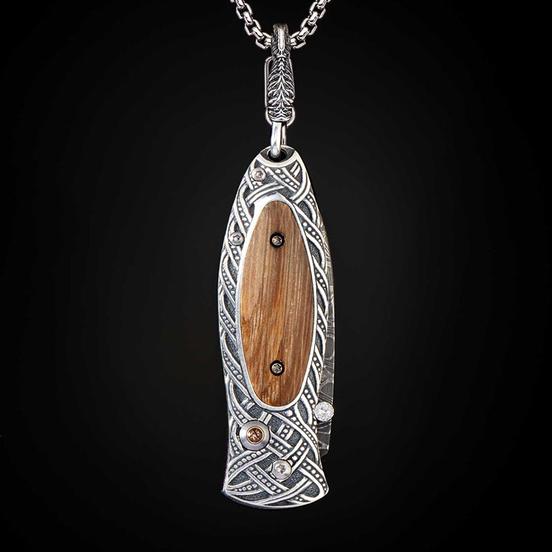 William Henry B02 VICTORY Pendant Knife Chad Nichols Damascus Blade Silver Handle