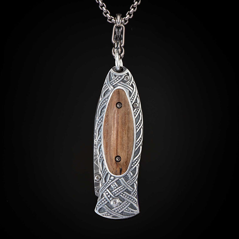 William Henry B02 VICTORY Pendant Knife Chad Nichols Damascus Blade Silver Handle