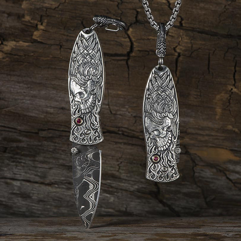 William Henry B02 YORICK Pendant Knife Chad Nichols Damascus Blade Silver Handle Keychain Knives