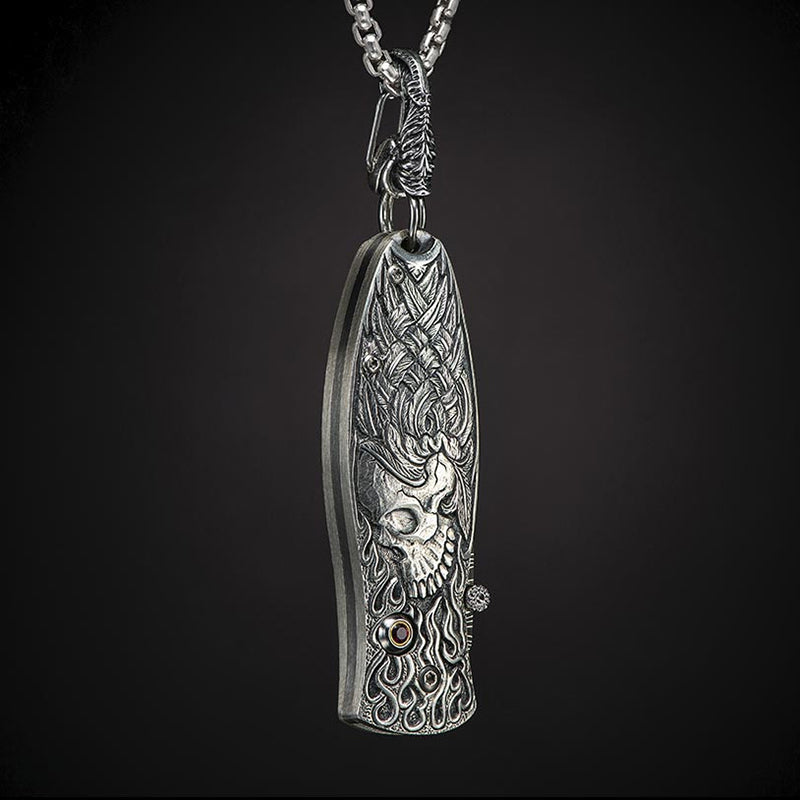 William Henry B02 YORICK Pendant Knife Chad Nichols Damascus Blade Silver Handle Keychain Knives