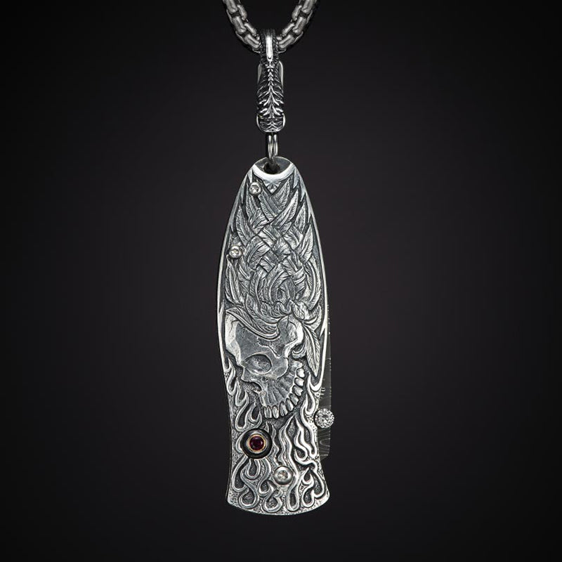 William Henry B02 YORICK Pendant Knife Chad Nichols Damascus Blade Silver Handle Keychain Knives