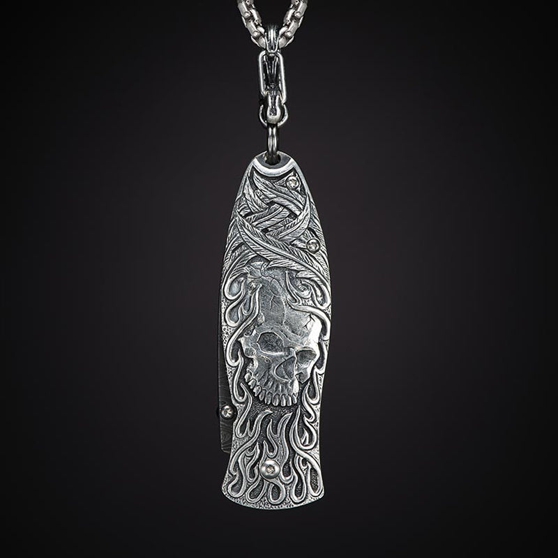 William Henry B02 YORICK Pendant Knife Chad Nichols Damascus Blade Silver Handle Keychain Knives