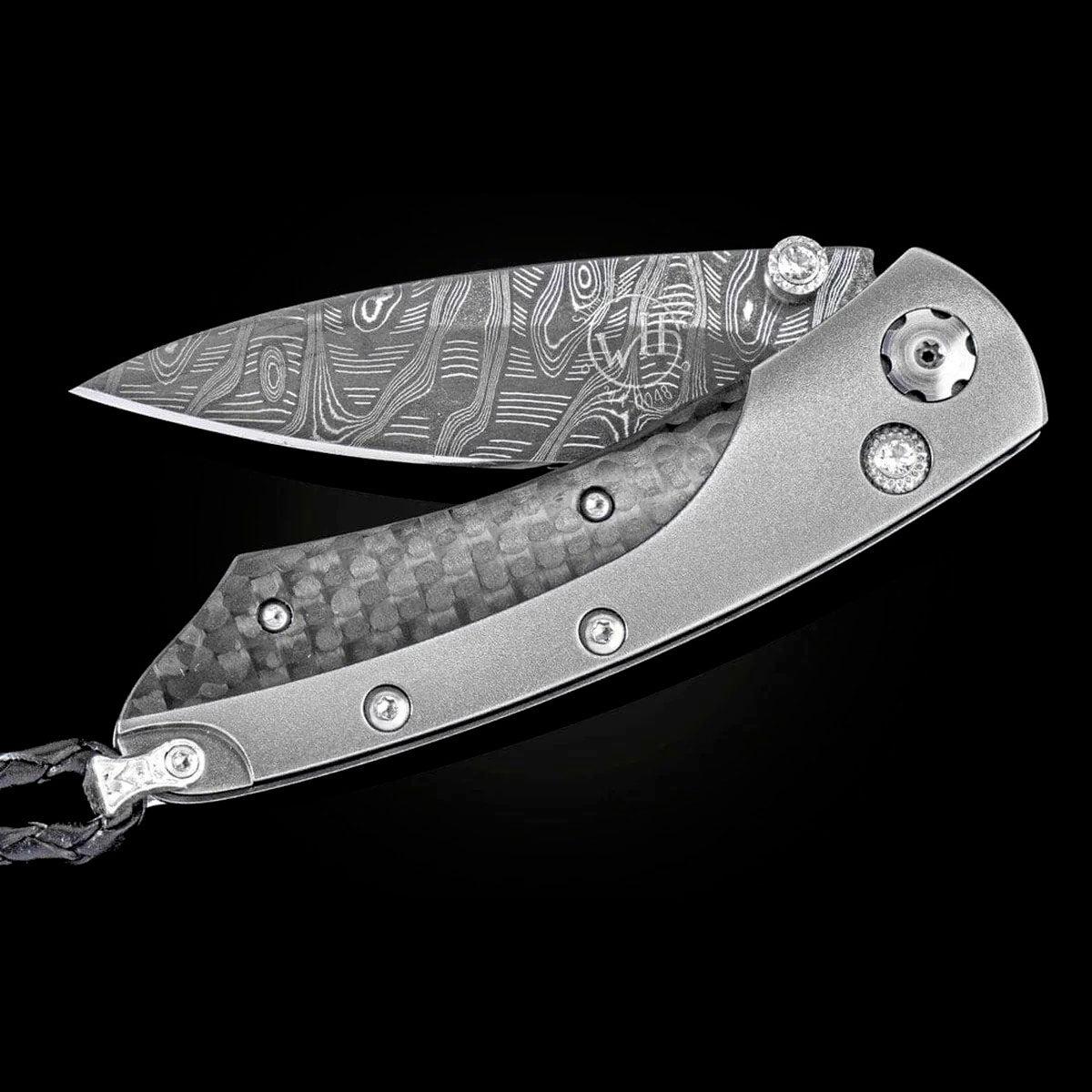William Henry B04 CYBER Pikatti Damascus Blade TItanium and Carbon Fiber Handle Limited Edition