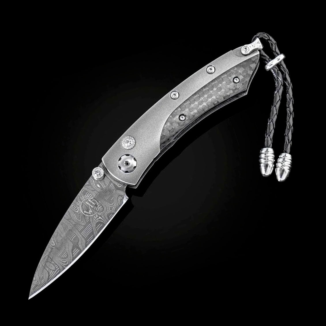 William Henry B04 CYBER Pikatti Damascus Blade TItanium and Carbon Fiber Handle Limited Edition