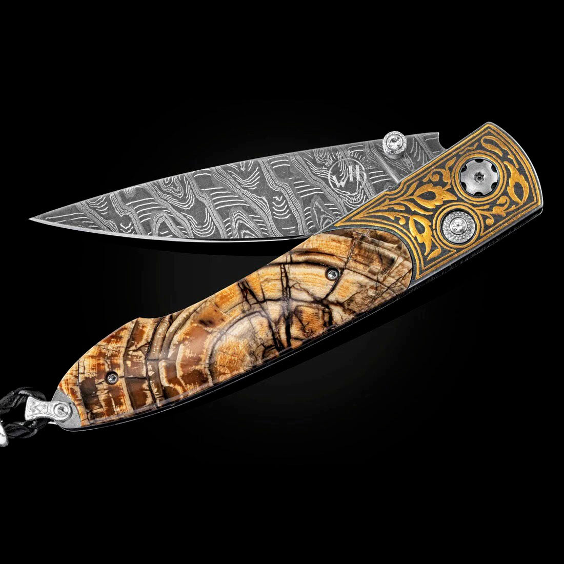 William Henry B10 Age Old 24K Gold Koftgari Pocket Knife Button Lock Knives