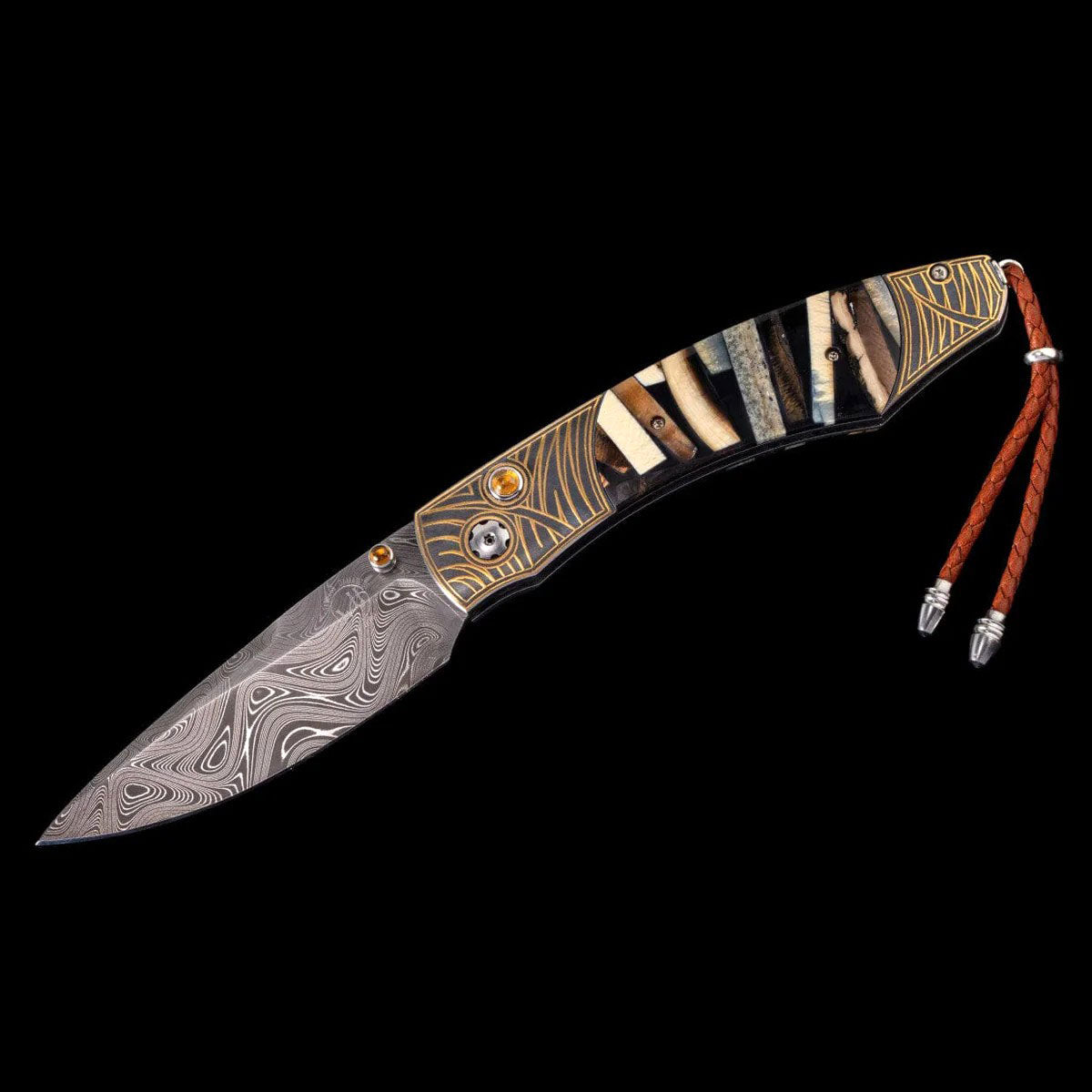 William henry B12 GRASSLAND 24K Gold Koftgari Pocket Knife Button Lock Knives