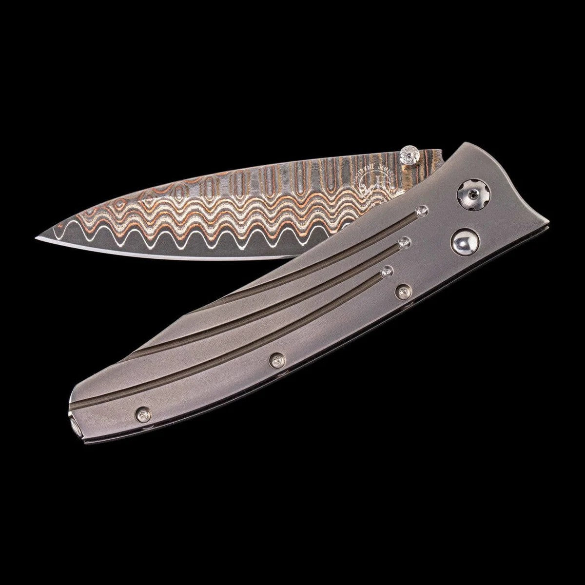 William henry B30 SATURN III 'Copper Wave' Damascus Blade Titanium Handle Pocket Knife Button Lock Knives