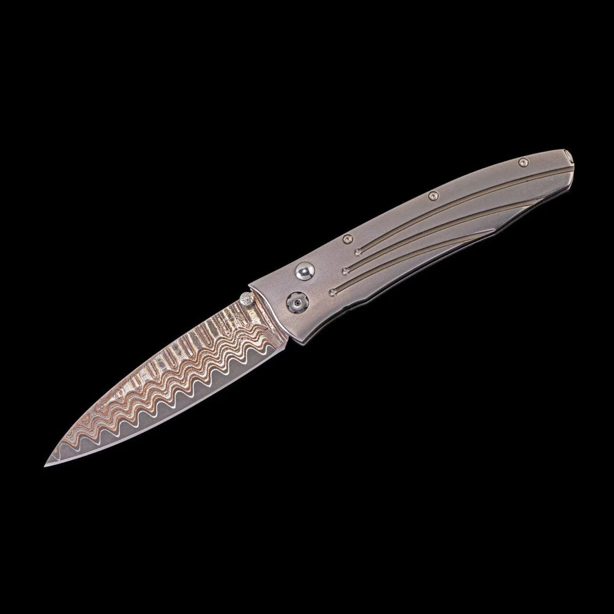 William henry B30 SATURN III 'Copper Wave' Damascus Blade Titanium Handle Pocket Knife Button Lock Knives