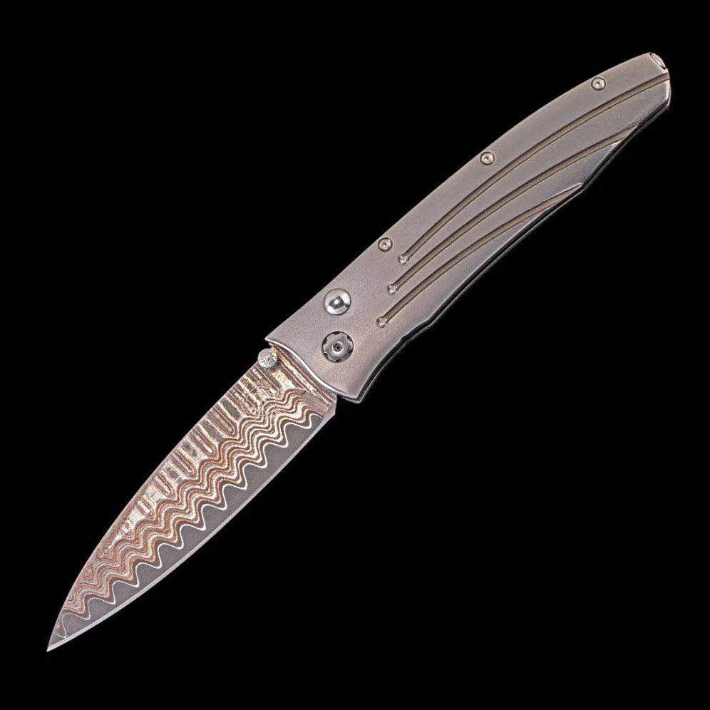 William henry B30 SATURN III 'Copper Wave' Damascus Blade Titanium Handle Pocket Knife Button Lock Knives