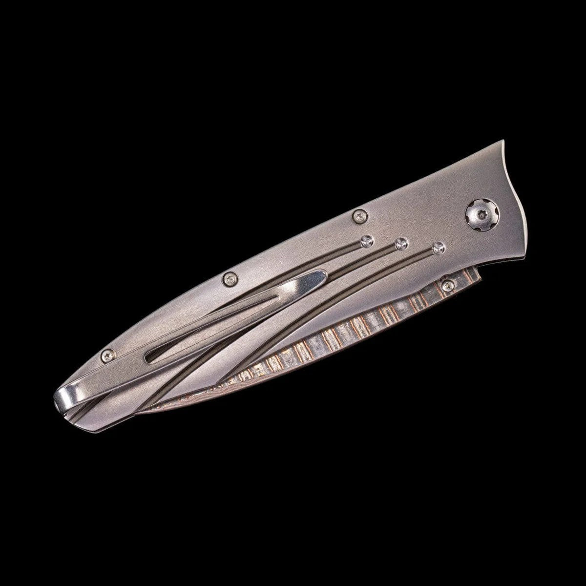 William henry B30 SATURN III 'Copper Wave' Damascus Blade Titanium Handle Pocket Knife Button Lock Knives