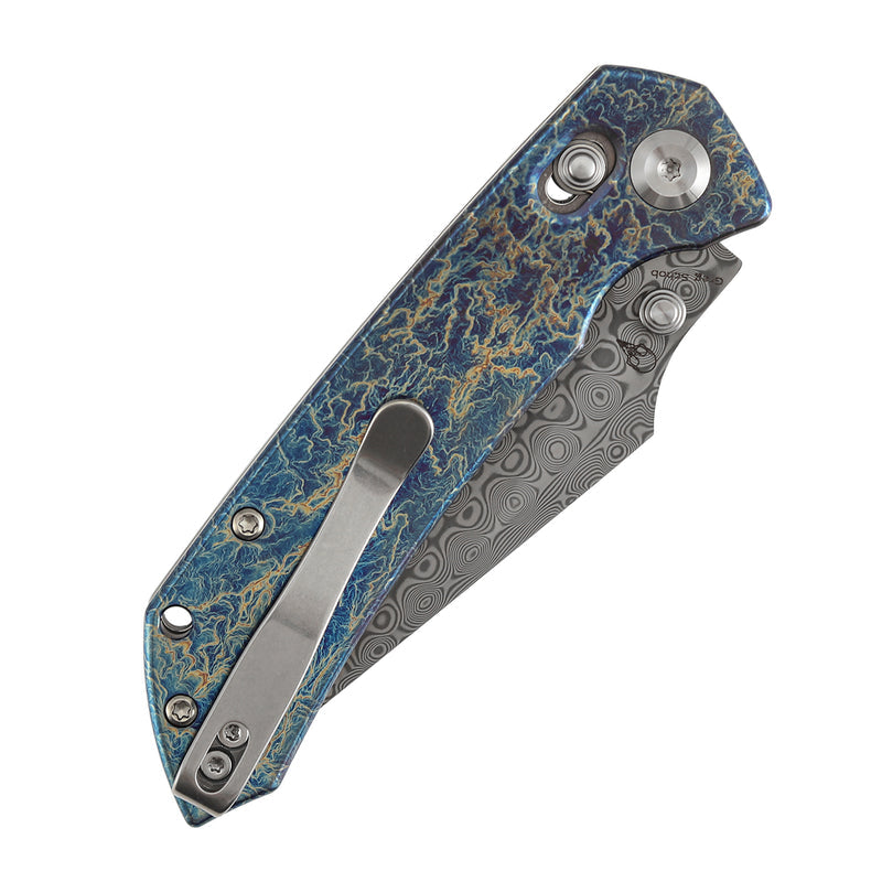 Kansept Fenrir K1034V10 Damascus Blade Titanium Handle Crossbar Lock Folding Knife