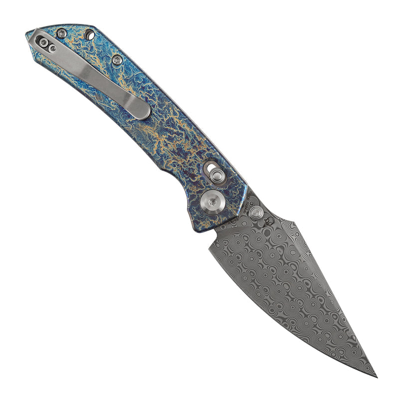 Kansept Fenrir K1034V10 Damascus Blade Titanium Handle Crossbar Lock Folding Knife