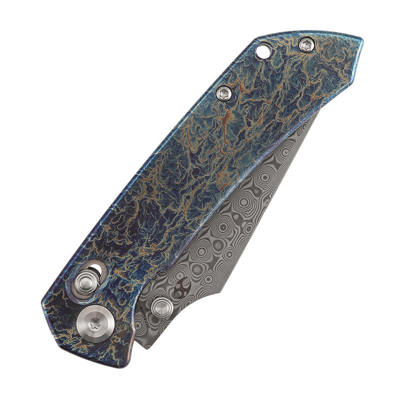 Kansept Fenrir K1034V10 Damascus Blade Titanium Handle Crossbar Lock Folding Knife