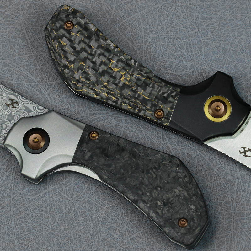 Kansept Pluto K3129A1 Satinwash CPM-S90V Blade Titanium & Snake Skin Gold FatCarbon Handle Bolster Lock Folding Knife