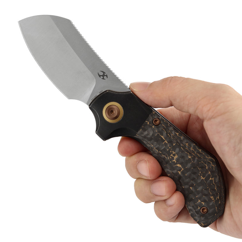 Kansept Pluto K3129A1 Satinwash CPM-S90V Blade Titanium & Snake Skin Gold FatCarbon Handle Bolster Lock Folding Knife