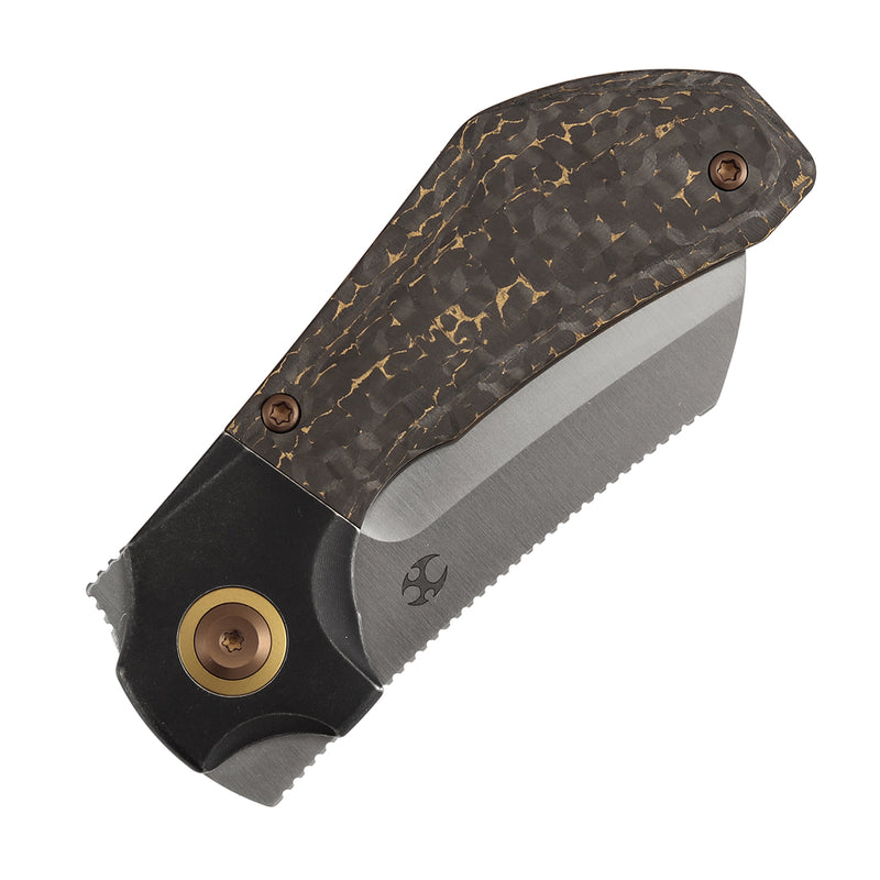 Kansept Pluto K3129A1 Satinwash CPM-S90V Blade Titanium & Snake Skin Gold FatCarbon Handle Bolster Lock Folding Knife