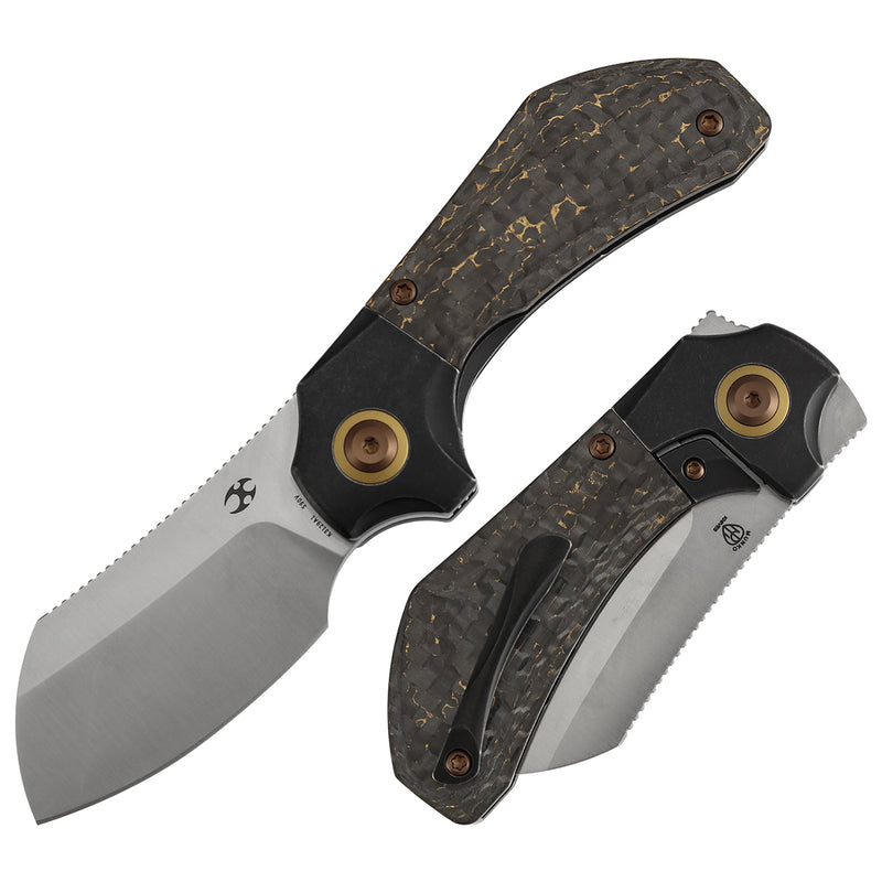 Kansept Pluto K3129A1 Satinwash CPM-S90V Blade Titanium & Snake Skin Gold FatCarbon Handle Bolster Lock Folding Knife