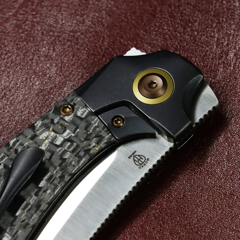 Kansept Pluto K3129A1 Satinwash CPM-S90V Blade Titanium & Snake Skin Gold FatCarbon Handle Bolster Lock Folding Knife