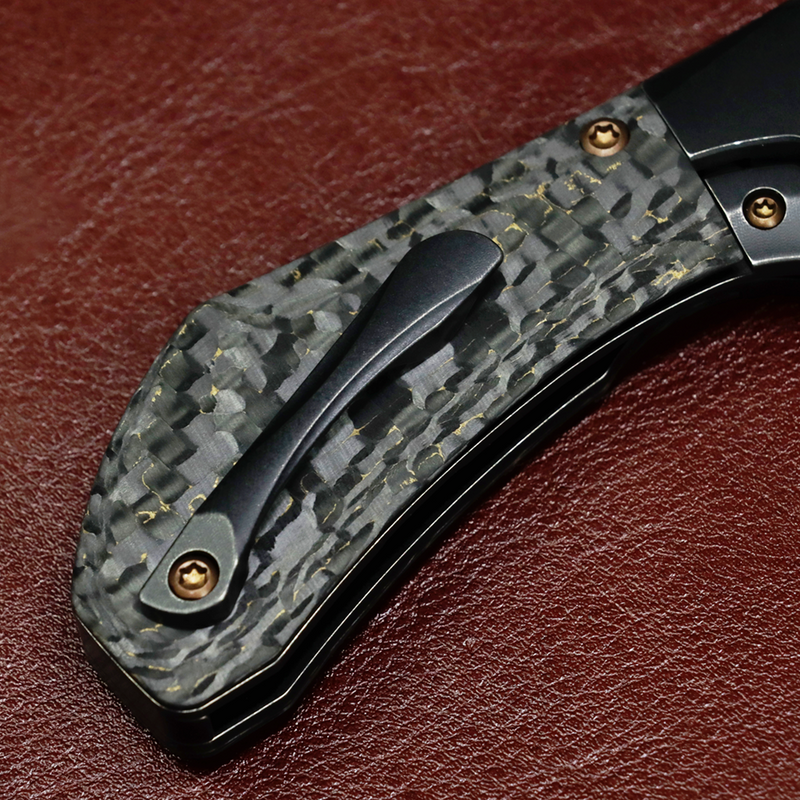 Kansept Pluto K3129A1 Satinwash CPM-S90V Blade Titanium & Snake Skin Gold FatCarbon Handle Bolster Lock Folding Knife