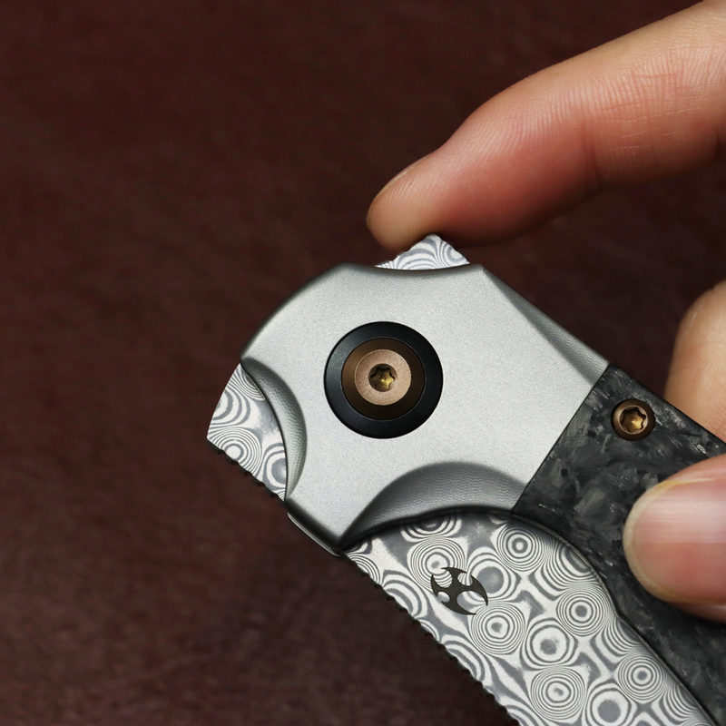 Kansept Pluto K3129A3 Acid Etched Damascus Blade Titanium & Carbon Fiber Handle Bolster Lock Folding Knife