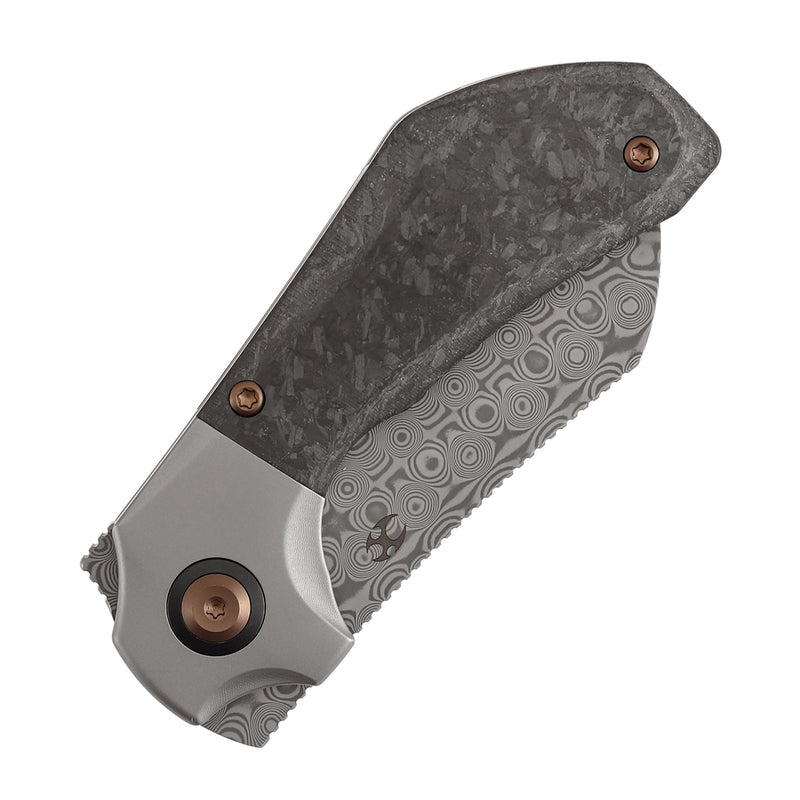 Kansept Pluto K3129A3 Acid Etched Damascus Blade Titanium & Carbon Fiber Handle Bolster Lock Folding Knife