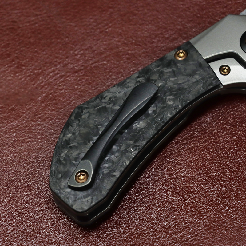 Kansept Pluto K3129A3 Acid Etched Damascus Blade Titanium & Carbon Fiber Handle Bolster Lock Folding Knife